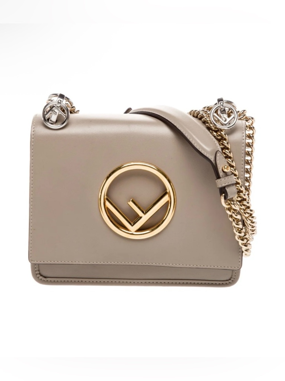 Fendi Leather Shoulder Bag in Taupe with Gold Hardware